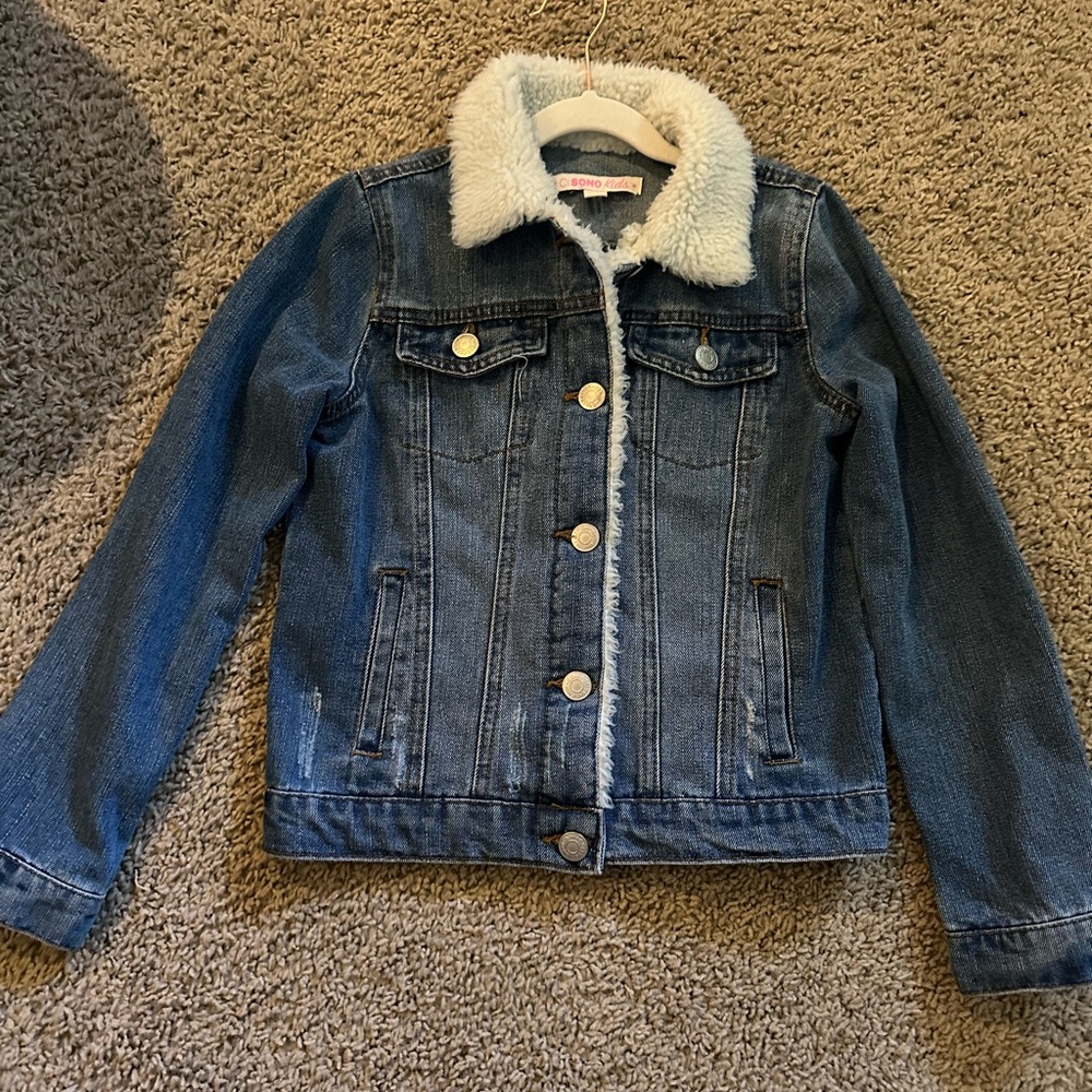Kids Denim Jacket with White Sherpa Lining